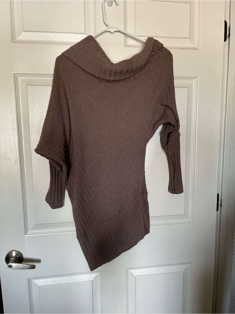 Arden B Brown Asymmetrical Cowl Neck Sweater